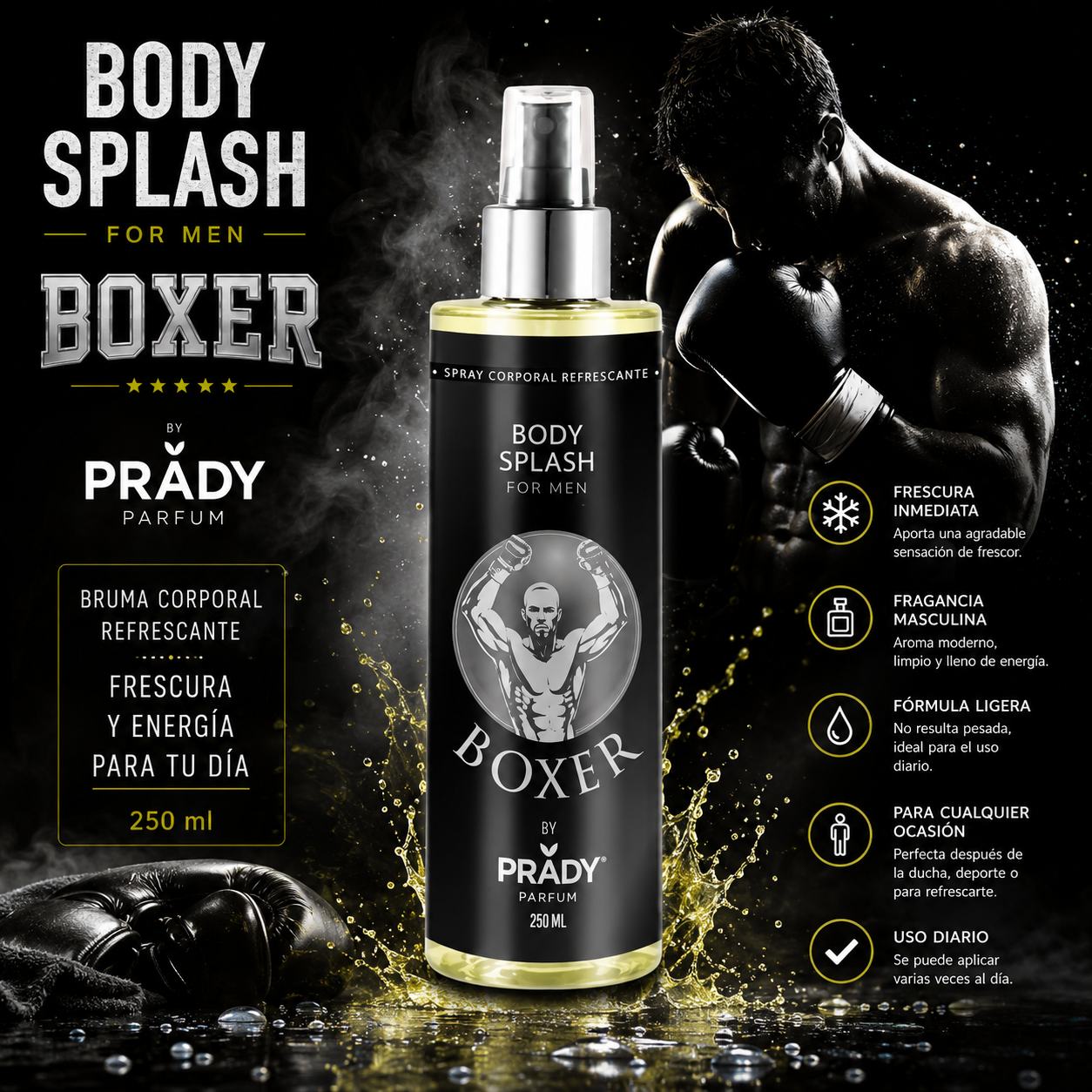Body Splash Boxer by Prady 250 ml bruma corporal masculina refrescante