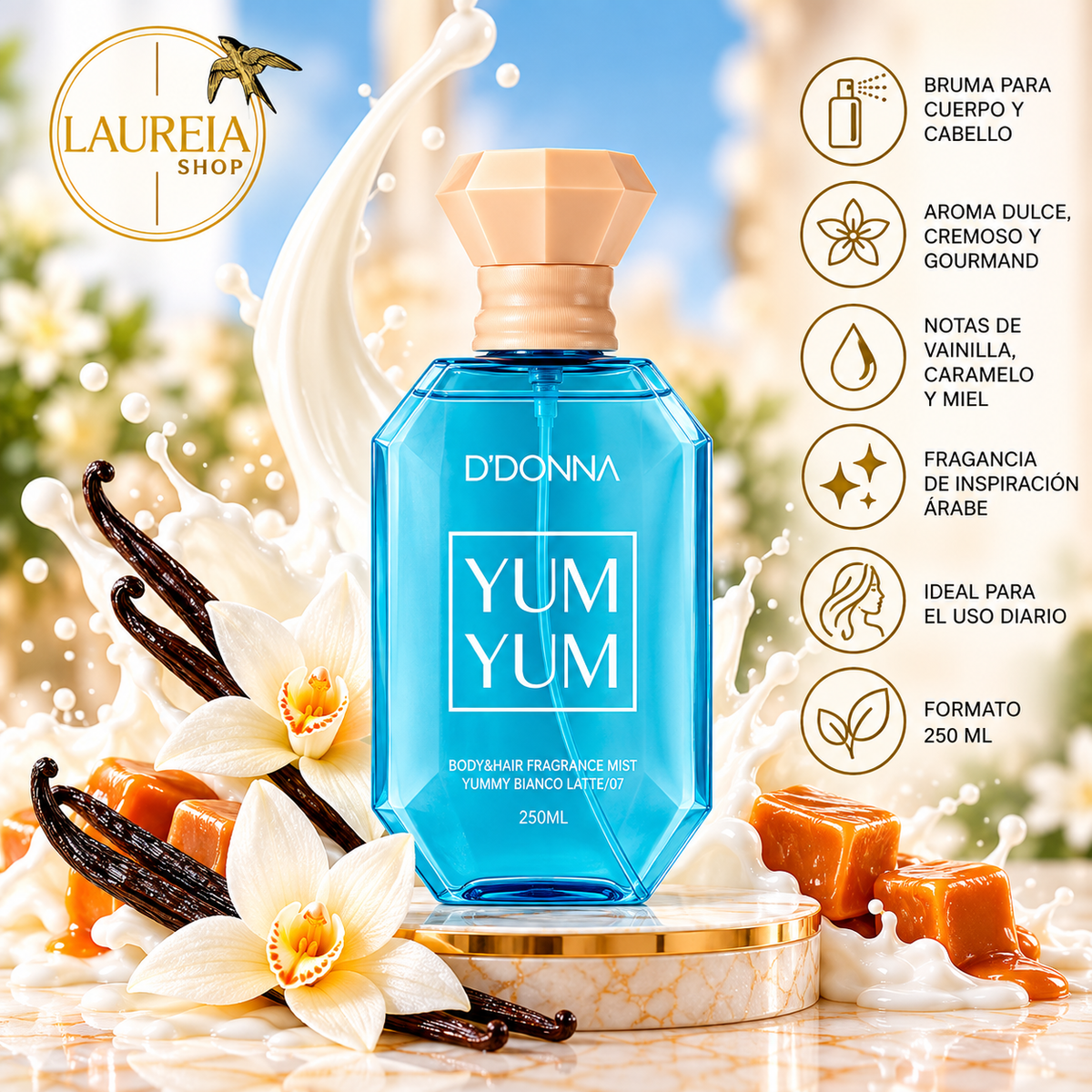 D'DONNA Yum Yum Bianco Latte Body Mist 250 ml bruma corporal y capilar