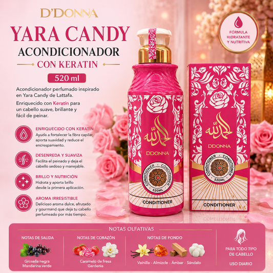 Acondicionador Yara Candy D'Donna 520 ml con Keratin inspirado en Yara Candy de Lattafa