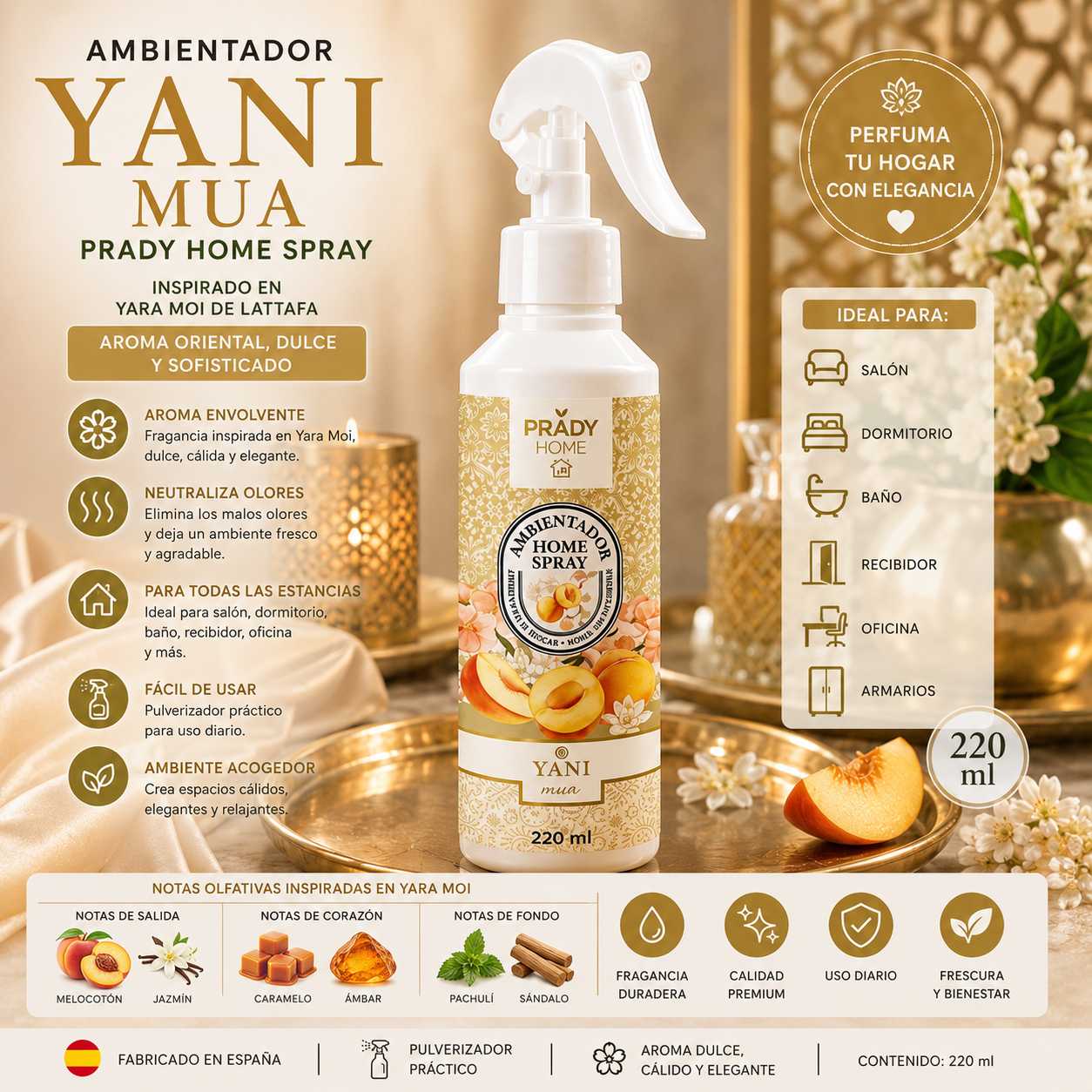 Ambientador Yani Mua Prady Home Spray 220 ml inspirado en Yara Moi