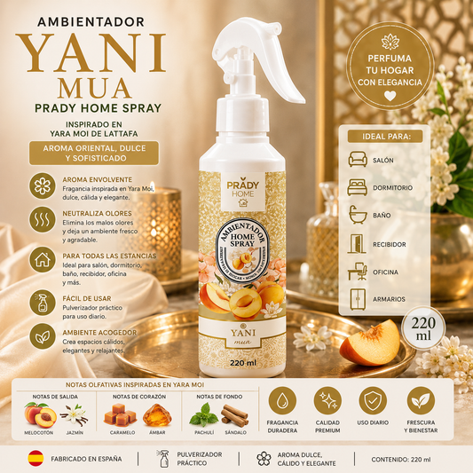 Ambientador Yani Mua Prady Home Spray 220 ml inspirado en Yara Moi