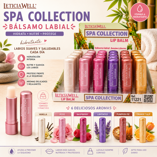 Bálsamo Labial SPA Collection LeticiaWell hidratante disponible en seis aromas diferentes