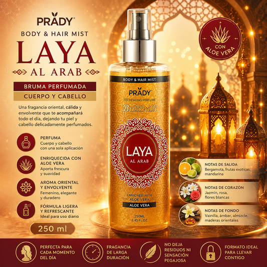 Body & Hair Mist Laya Al Arab Prady 250 ml con Aloe Vera para cuerpo y cabello