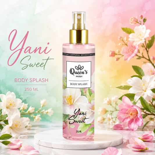 Body Splash Yani Sweet Queen's by Prady 250 ml inspirado en Yara Candy de Lattafa, bruma corporal femenina con aroma dulce, floral y gourmand.