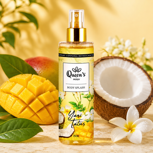 Body Splash Yani Tatus Queen's by Prady 250 ml inspirado en Yara Tous de Lattafa con aroma tropical, floral y avainillado.