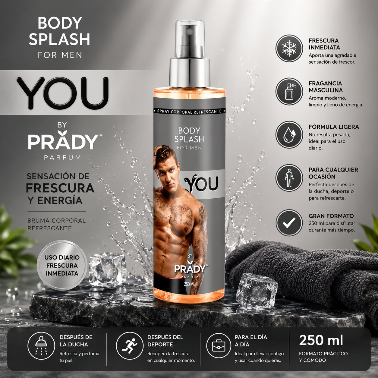 Body Splash You for Men by Prady 250 ml bruma corporal masculina refrescante