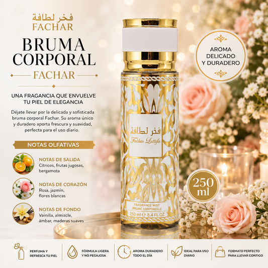 Bruma Corporal Fachar Lattafa 250 ml Body Mist perfumada para mujer