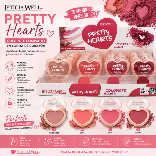 Colorete Pretty Hearts Leticia Well blush compacto en forma de corazón disponible en varios tonos
