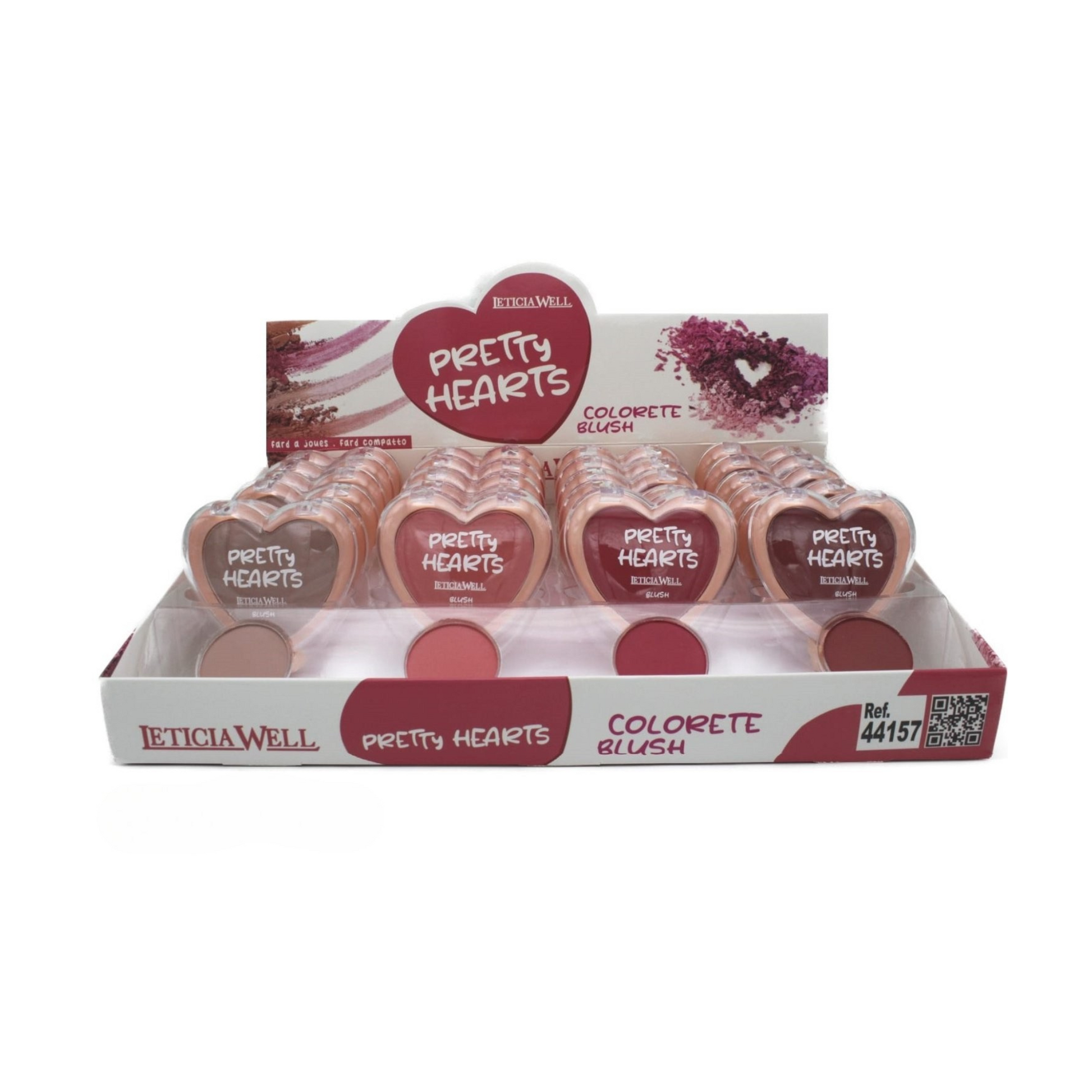 Colorete Pretty Hearts Leticia Well en polvo con textura suave y envase en forma de corazón disponible en varios tonos para un acabado natural.