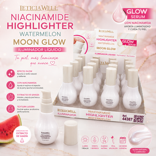 Iluminador líquido Leticia Well Niacinamide Highlighter Watermelon Moon Glow con efecto glow y niacinamida