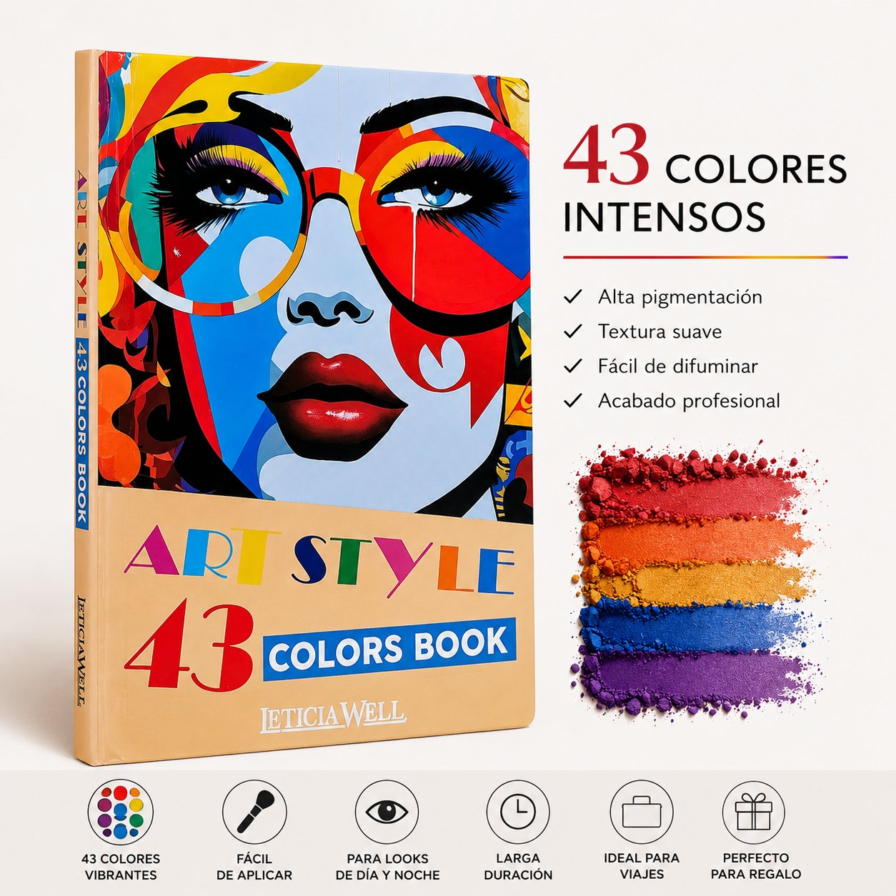 Libro de Maquillaje Art Style 43 Colores LeticiaWell con sombras, coloretes, iluminadores, polvos y bronzers