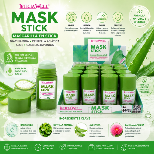 Mascarilla facial en barra Leticia Well Mask Stick 35 g con niacinamida, aloe vera, centella asiática y camelia japónica