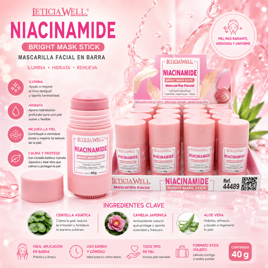 Mascarilla facial en barra Leticia Well Niacinamide Bright Mask Stick 40 g con Centella Asiática, Camelia Japónica y Aloe Vera