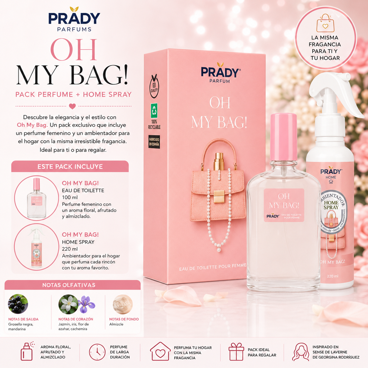Pack Oh My Bag Prady con perfume de 100 ml y ambientador Home Spray de 220 ml
