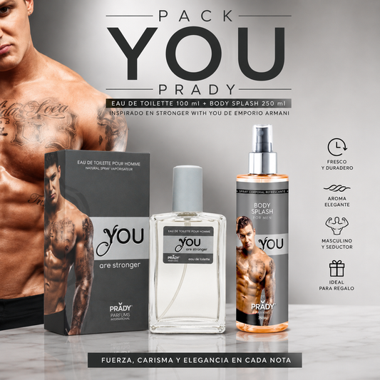 Pack You Prady con perfume Eau de Toilette 100 ml y Body Splash 250 ml inspirado en Stronger With You para hombre
