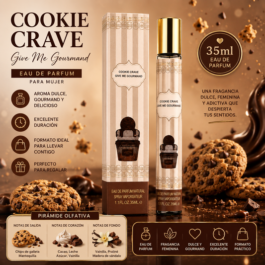 Perfume Cookie Crave Mujer 35 ml Eau de Parfum gourmand con aroma a galleta, cacao, vainilla y praliné.