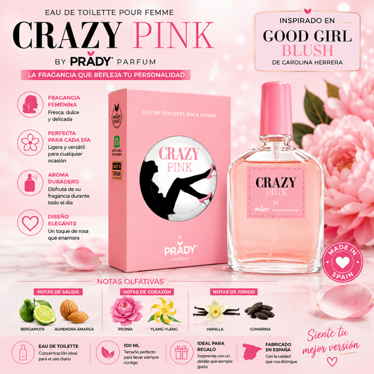 Perfume Crazy Pink Prady Eau de Toilette Mujer 100 ml inspirado en Good Girl Blush de Carolina Herrera