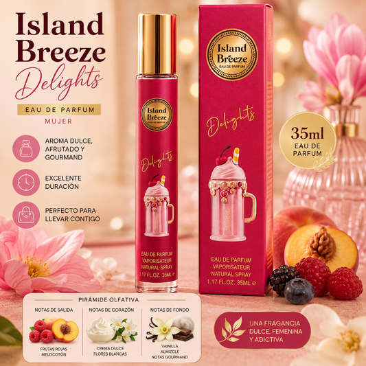 Perfume Island Breeze Delights para mujer 35 ml Eau de Parfum con aroma dulce, afrutado y gourmand.