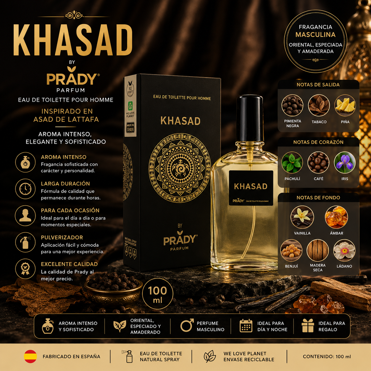 Perfume Khasad Prady Eau de Toilette Hombre 100 ml inspirado en Asad de Lattafa
