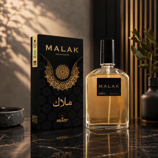 Perfume Malak Unisex 100 ml presentado en un elegante ambiente de inspiración oriental