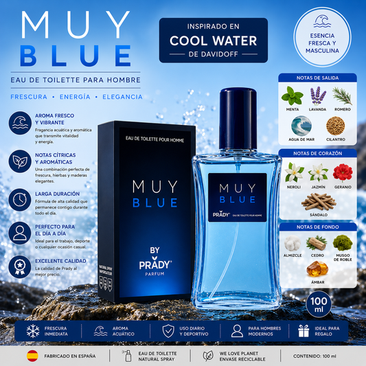 Perfume Muy Blue Prady Eau de Toilette Hombre 100 ml inspirado en Cool Water de Davidoff