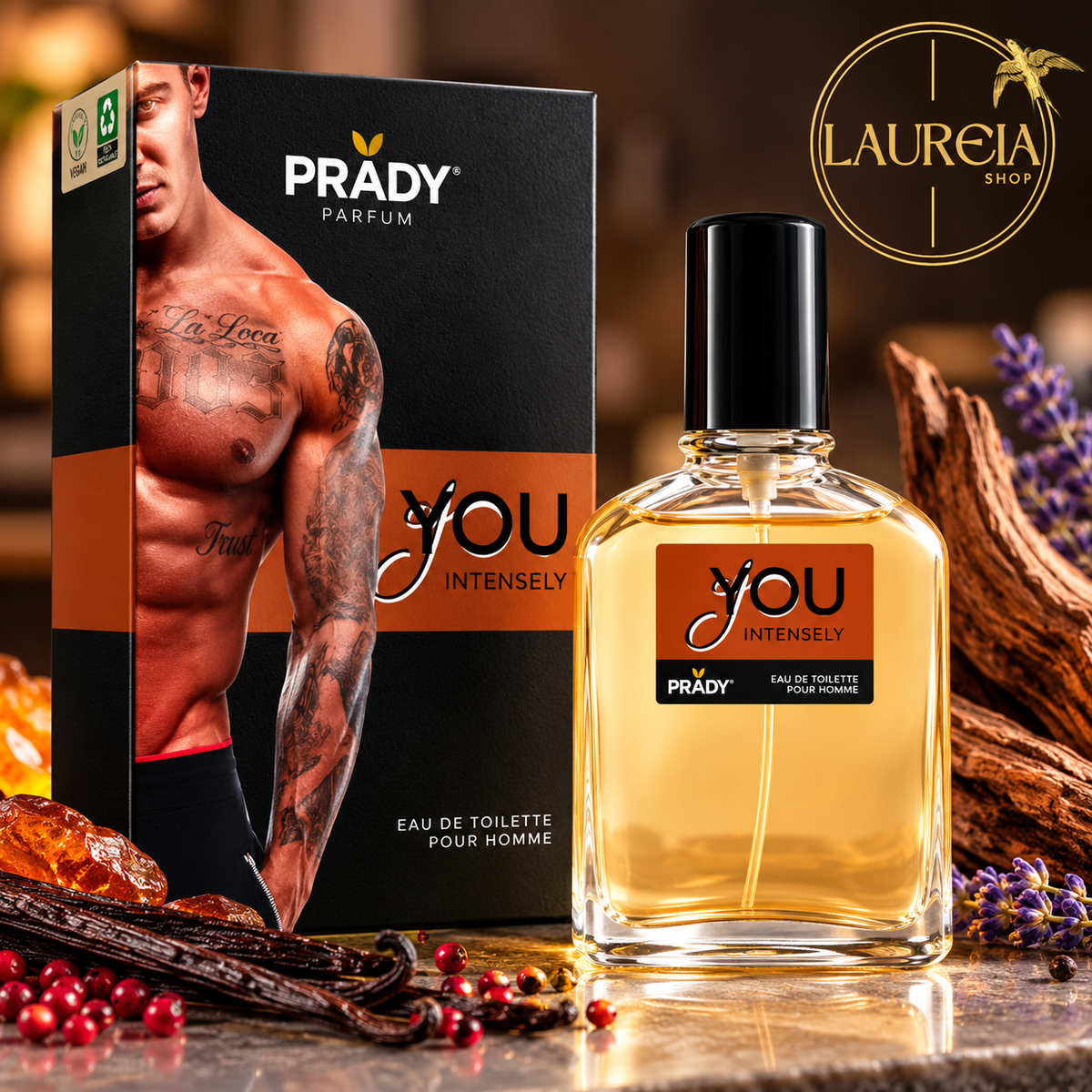 Perfume PRADY You Intensely Eau de Toilette para hombre de 100 ml con frasco y caja