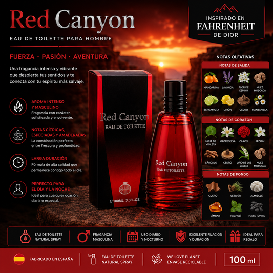 Perfume Red Canyon Eau de Toilette Hombre 100 ml inspirado en Fahrenheit de Dior