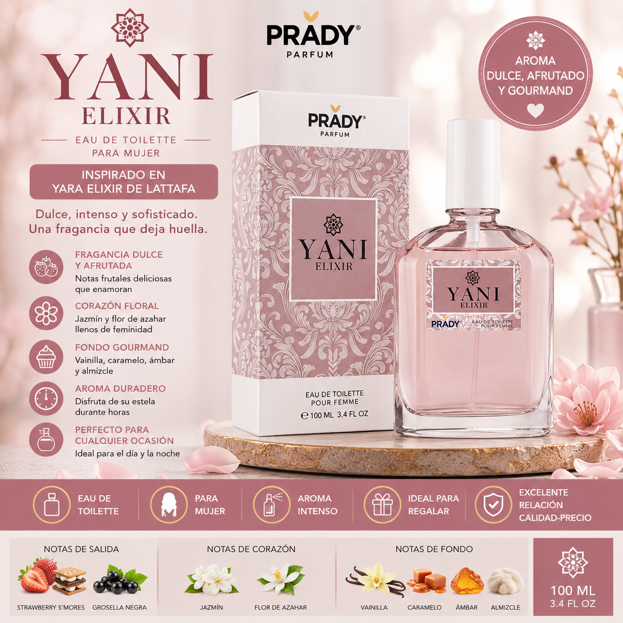 Perfume Yani Elixir Prady 100 ml inspirado en Yara Elixir de Lattafa