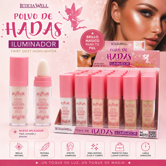 Polvo de Hadas Iluminador LeticiaWell con aplicador de esponja para rostro y cuerpo