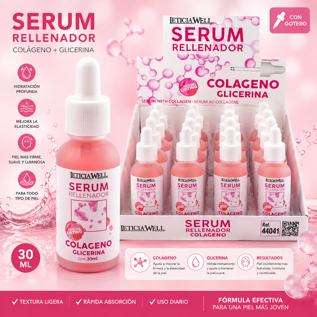 Serum Rellenador Colágeno y Glicerina LeticiaWell 30 ml sérum facial hidratante